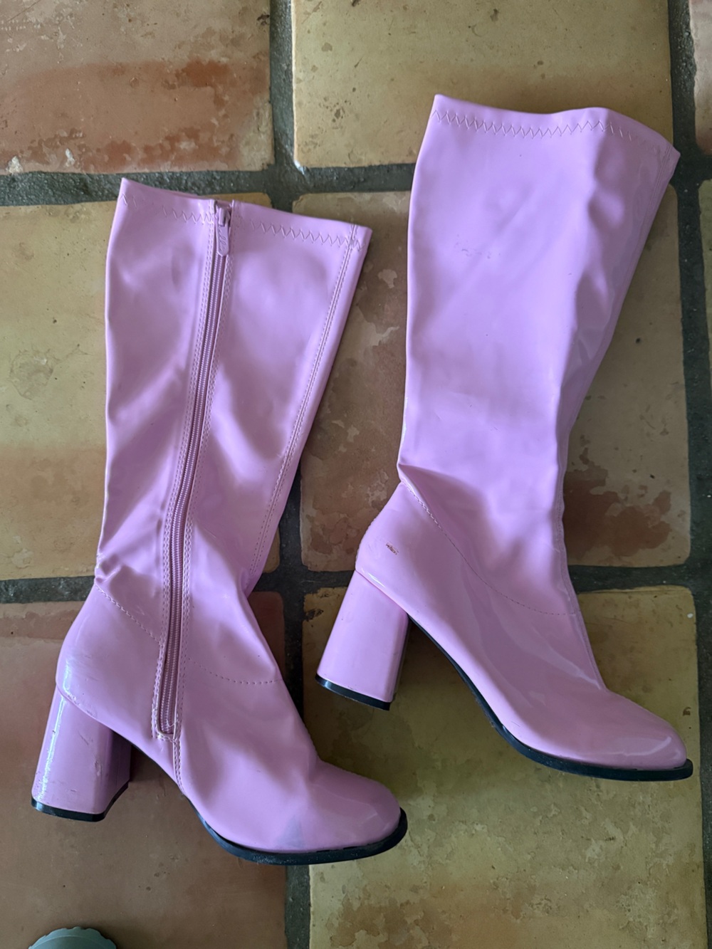Ellie Shoes Pink Patent Mid-Calf Block Heel Boots